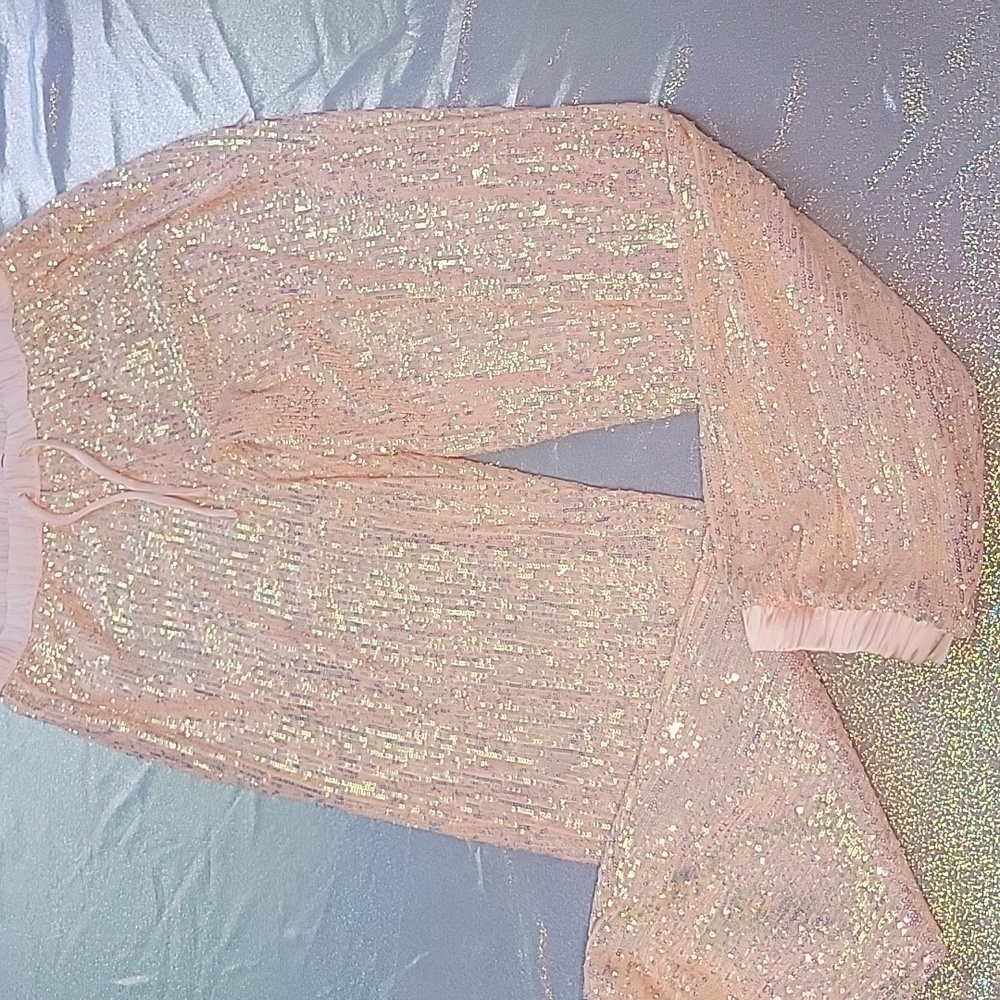 Victoria Secret Holographic Irridescent Pink Sequin Joggers Sweats SZ: S